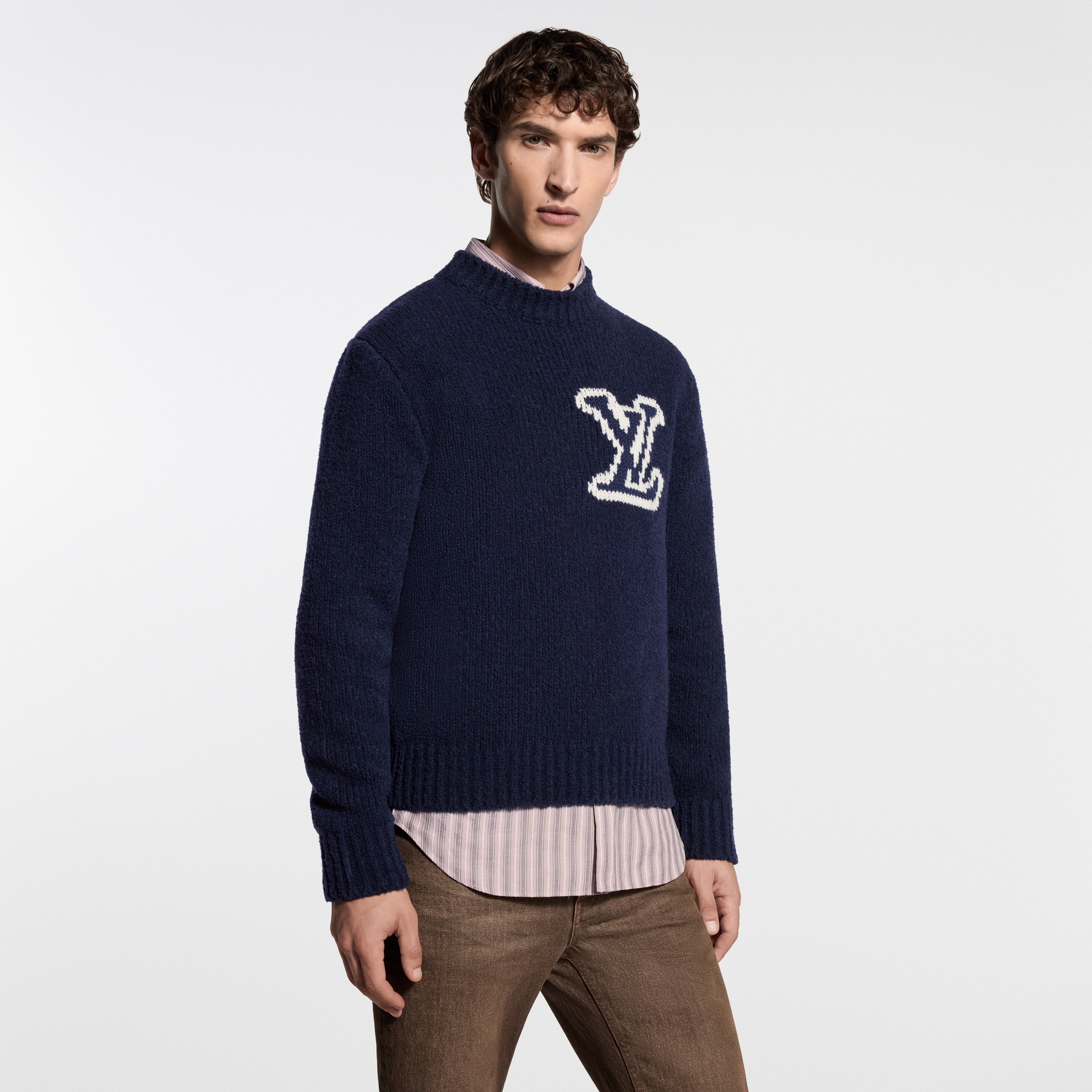 Lサイズ ルイヴィトン モノグラム クルーネックセーター ネイビー ブルー 中古・古着通販】LOUIS VUITTON (ルイ ヴィトン) インタルシアクルー